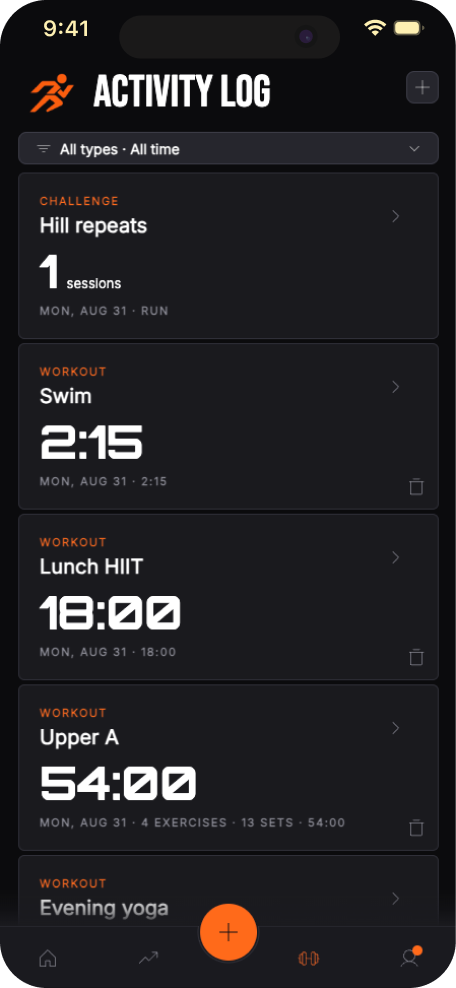 Blaze Activity Log screen