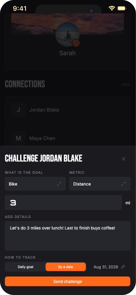 Blaze challenge sheet, sending a distance challenge to a connection