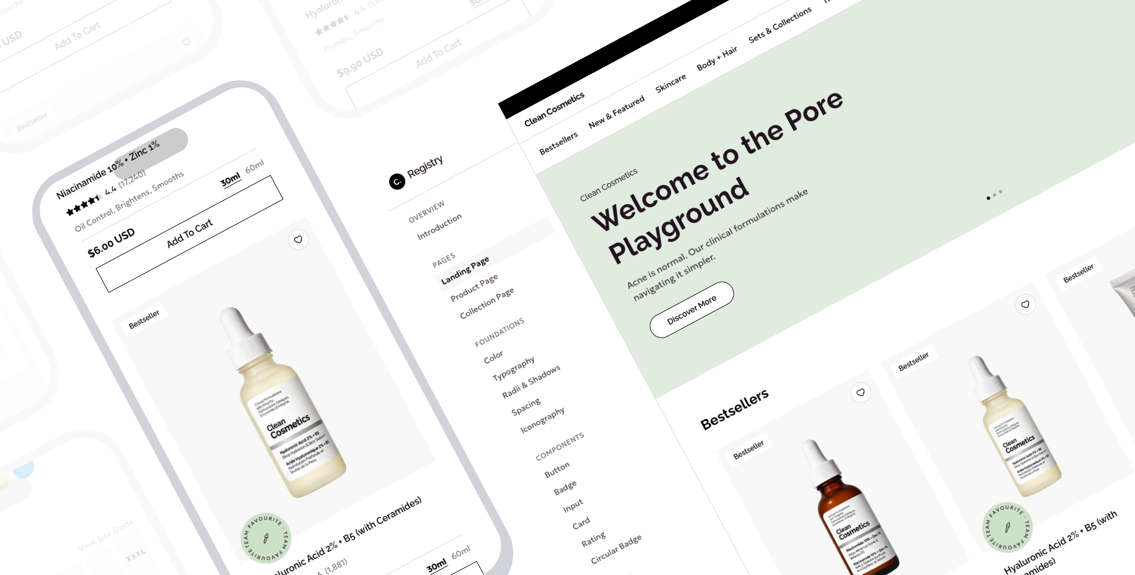 Clean Cosmetics storefront replica composed from the registry